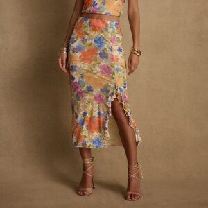 12th Tribe Marisol Floral Mesh Midi Skirt Size M